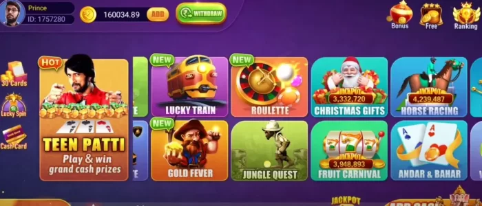 App main dashboard of games