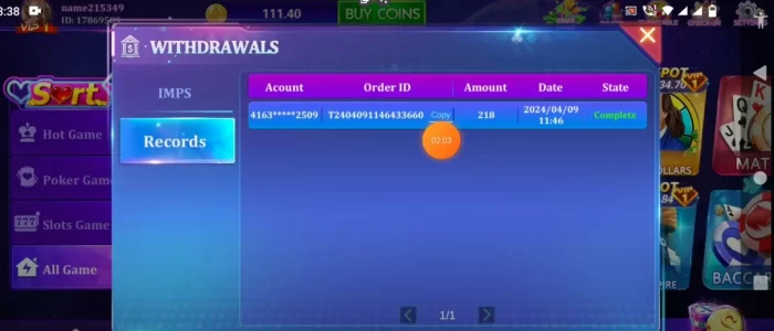 withdrawal amount in the app
