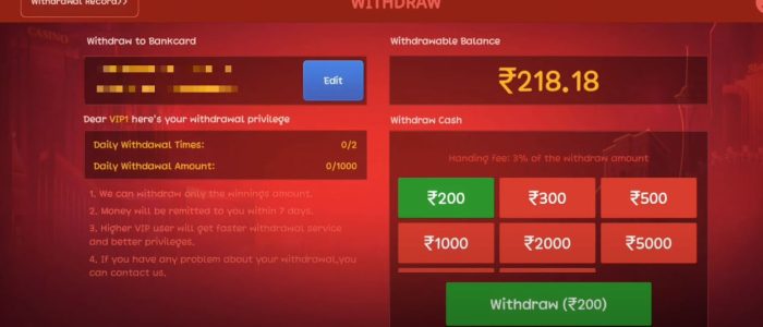 Withdraw option in the app