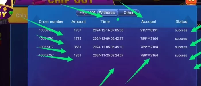App's withdrawal history