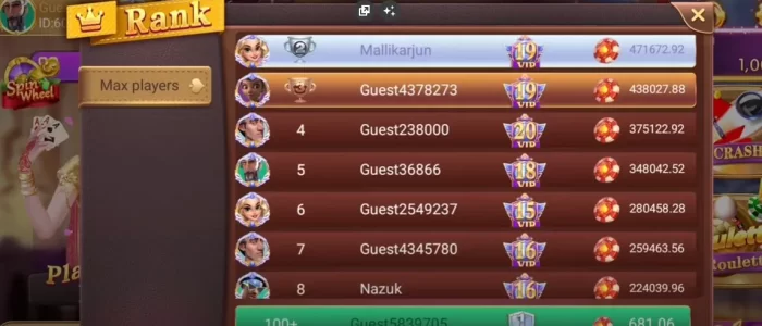 player ranking option