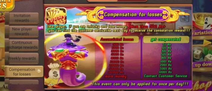 compensation for loss option in the app