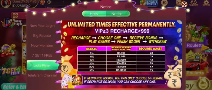 VIP 3 level cash deposit offer